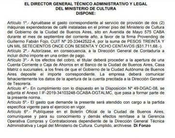 En Cultura volvieron a contratar un servicio para tomar café